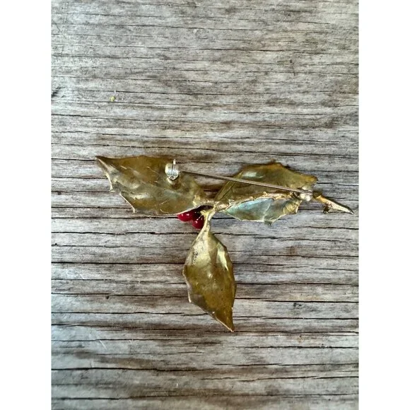 Michael Michaud Holly Leaf Sprig and Berries Brooch Pin